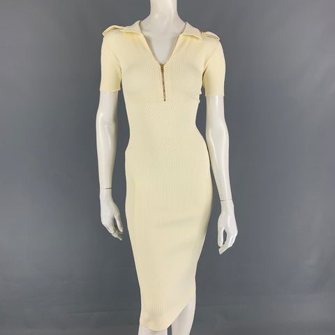 AZ FACTORY Vestido Crema De Manga Corta De Canalé De Viscosa Talla S