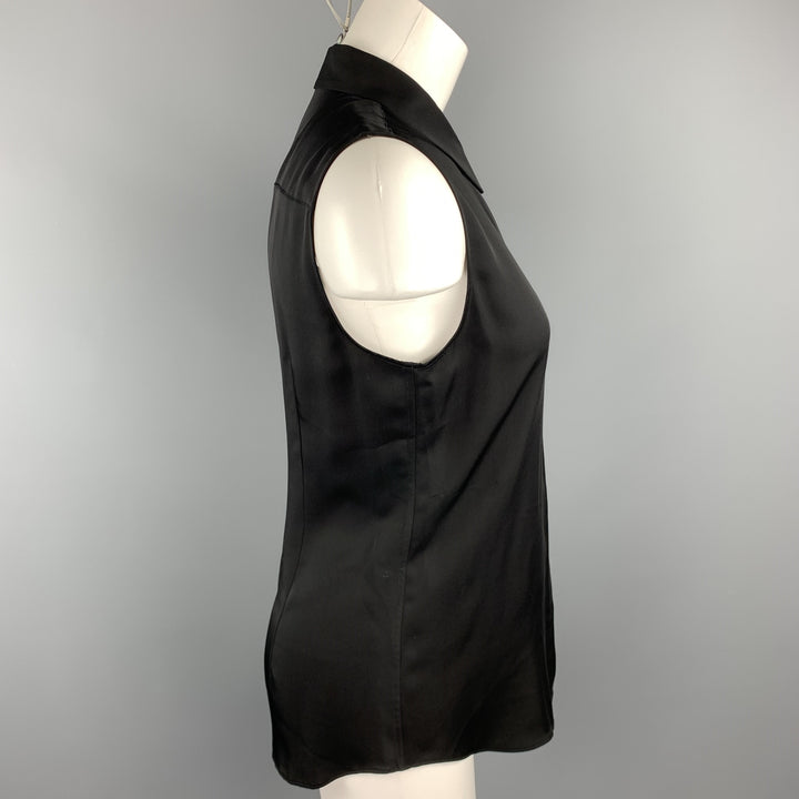 THEORY Size S Black Silk Sleeveless Casual Button Up Top
