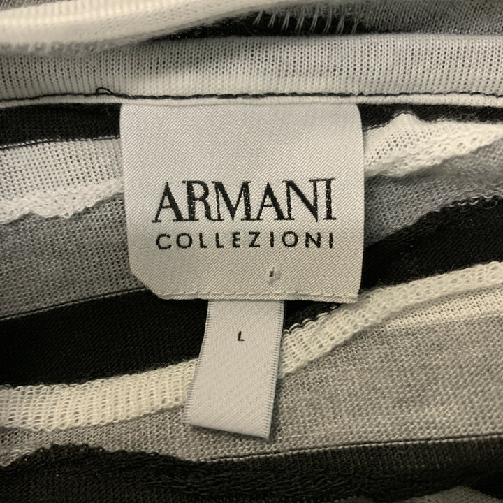 ARMANI COLLEZIONI Size L Grey, Black & White Pattern Polyester & Viscose T-shirt