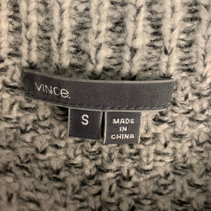 VINCE Size S Black Off White Wool Blend Textured Crew-Neck Sweater