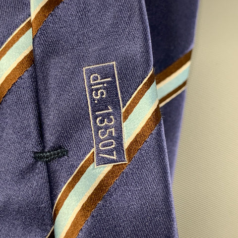 BRIONI Navy Blue Brown Diagonal Stripe Silk Neck Tie