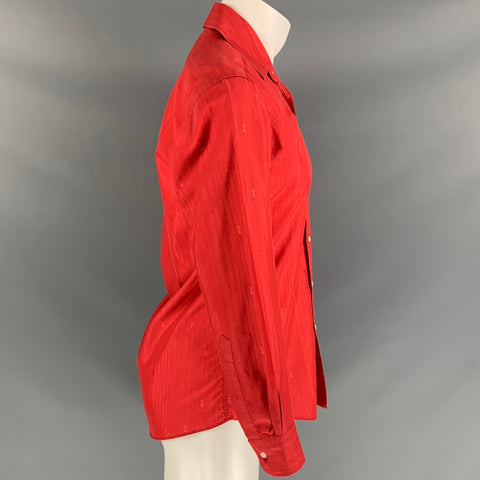 Vintage YVES SAINT LAURENT Size M Red Monogram Button Down Long Sleeve Shirt