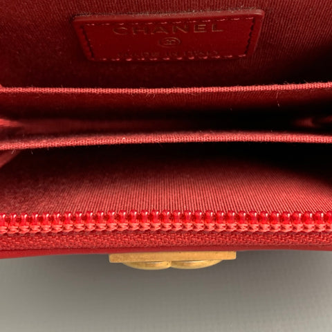 CHANEL Red Caviar Quilted Leather Zip Around Coin Purse Wallet