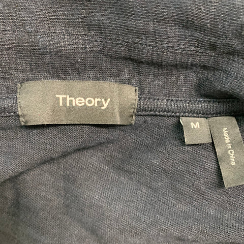 THEORY Size M Black Linen One Pocket Short Sleeve Shirt