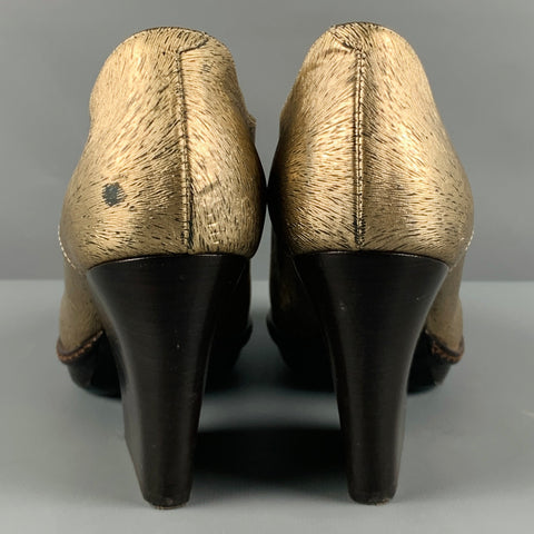 DRIES VAN NOTEN Size 7.5 Gold Brown Fabric Textured Chunky Heel Booties