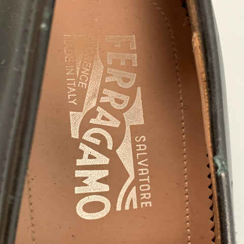 SALVATORE FERRAGAMO Size 9.5 Black Leather Penny Loafers