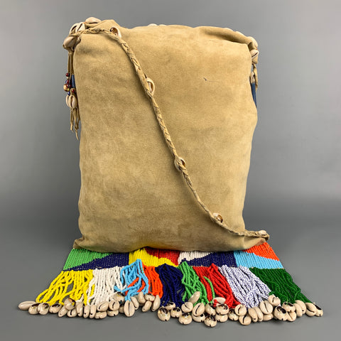 VINTAGE Sac à bandoulière Shelp orné de perles en daim beige