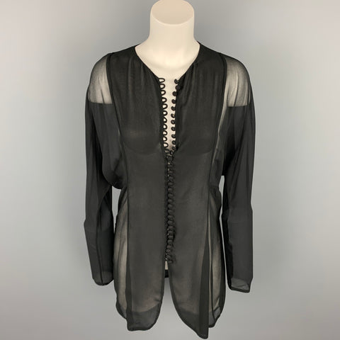 VINTAGE Taille M Blouse Tunique Organza Noir