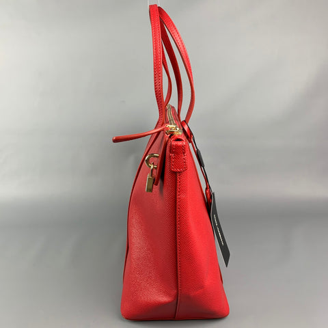 DOLCE & GABBANA Red Textured Leather Shopping Vitello Stampa Dauphi Tote
