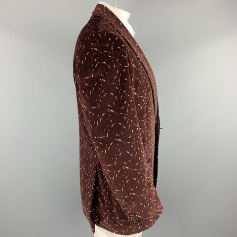 ALFRED DUNHILL Size 40 Regular Burgundy Print Cotton Velvet Sport Coat