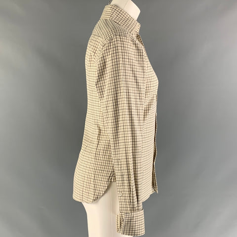 RALPH LAUREN Blusa con botones a cuadros de algodón color crema talla 2