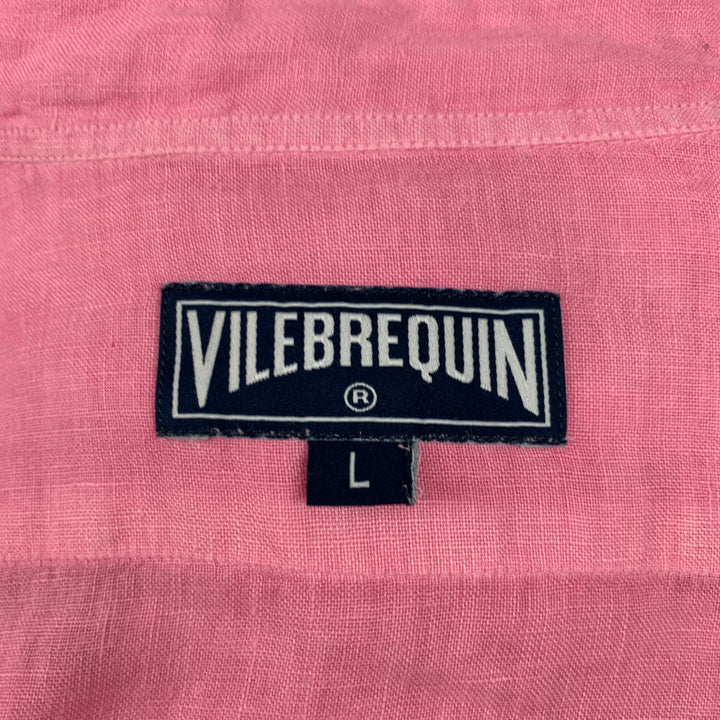 VILEBREQUIN Size L Pink Linen Button Up Long Sleeve Shirt