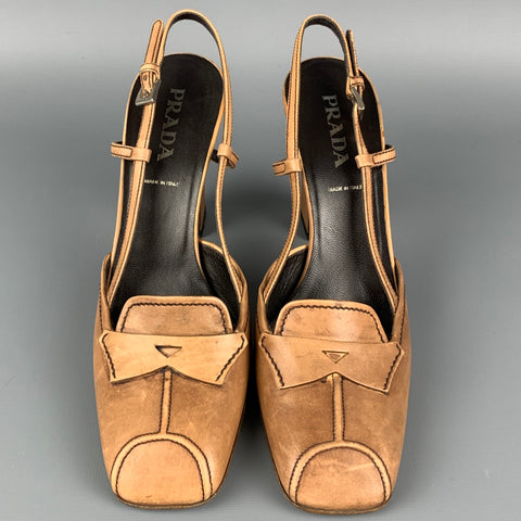 PRADA Size 7.5 Beige Leather Slingback Pumps