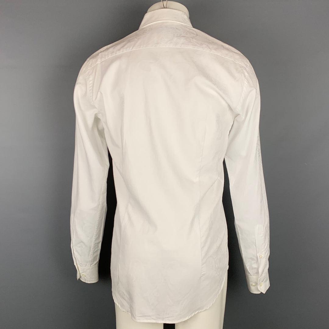 ETRO Size S White & Taupe Mixed Fabrics Cotton Button Up Long Sleeve Shirt