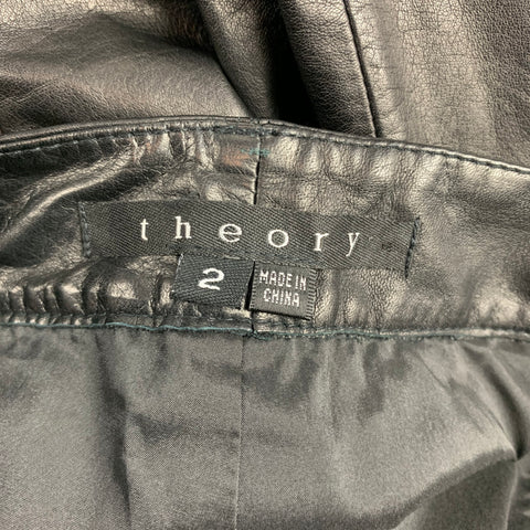 THEORY Size 2 Black Leather Boot Cut Dress Pants