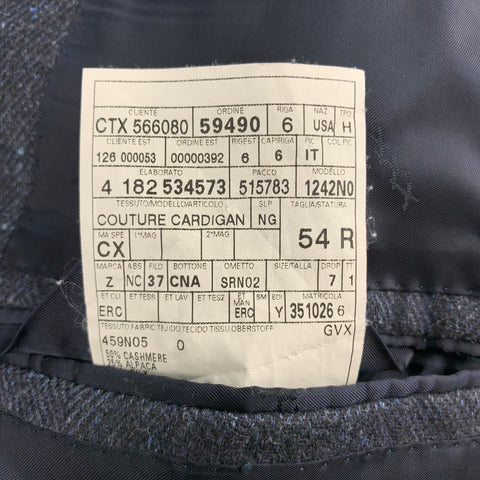 ERMENEGILDO ZEGNA Couture Size 44 Regular Navy Herringbone Cashmere Blend Notch Lapel Sport Coat