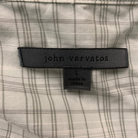 JOHN VARVATOS Size L Grey Plaid Cotton Button Down Long Sleeve Shirt