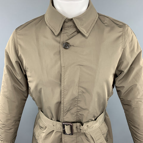 BEAMS Poitrine Taille S Manteau long boutonné en polyester olive avec ceinture