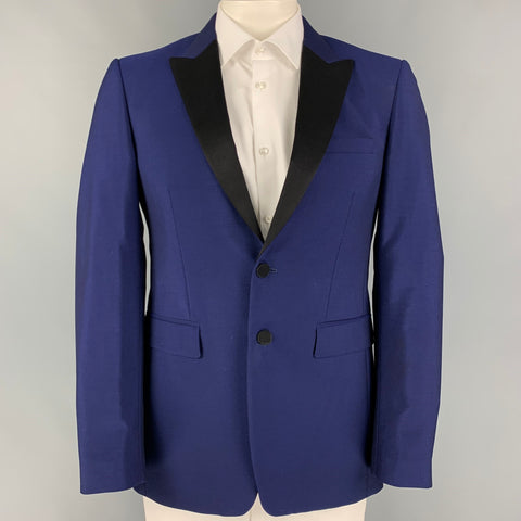 BURBERRY LONDON Size 40 Regular Royal Blue Black Wool Peak Lapel Sport Coat