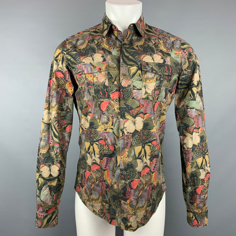 VALENTINO Size M Multi-Color Print Cotton Hidden Button Long Sleeve Shirt