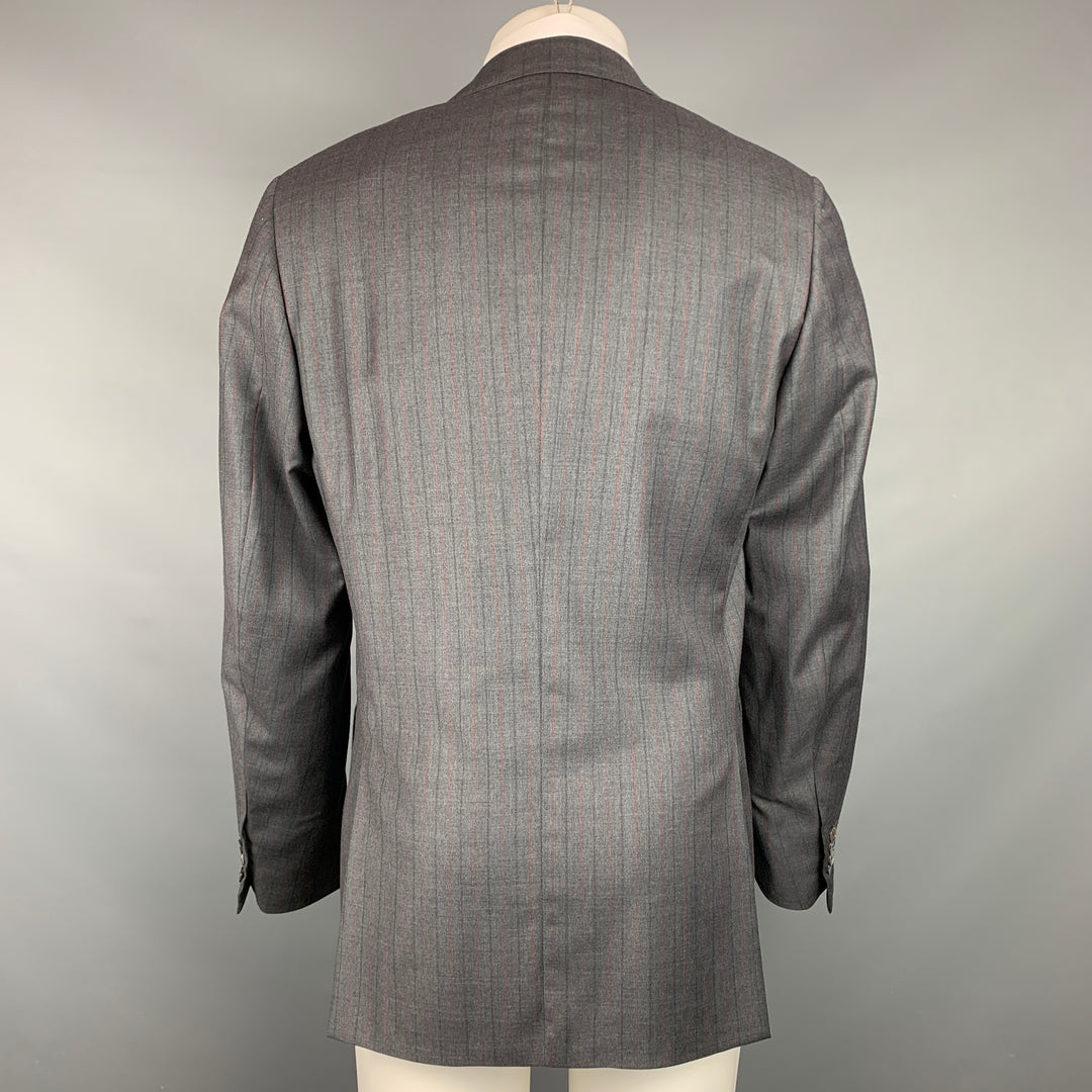 ISAIA Taille 40 Manteau de sport long à revers cranté en laine à rayures grises et anthracite