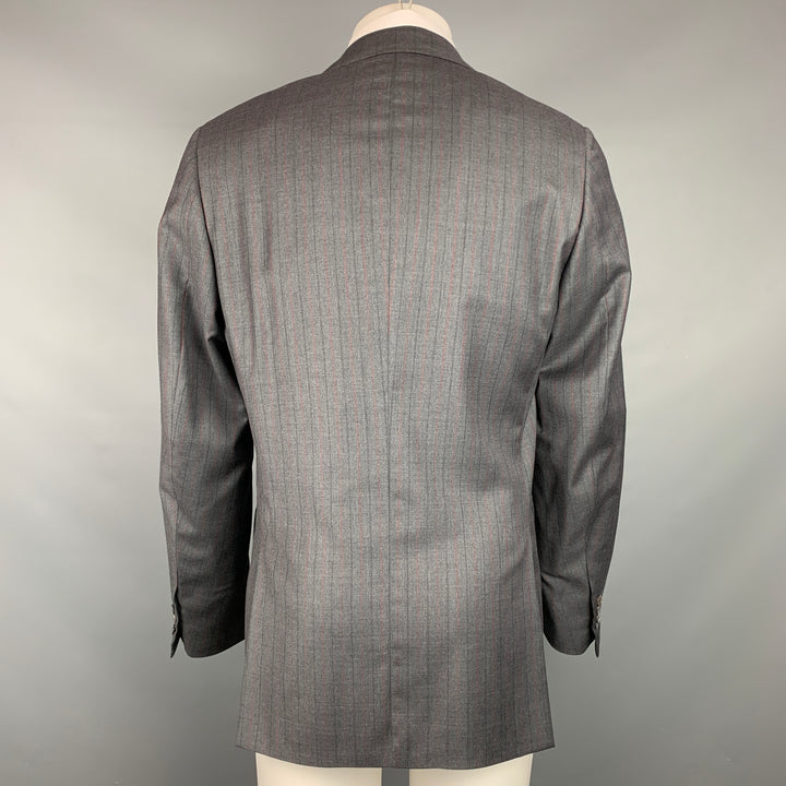 ISAIA Talla 40 Abrigo deportivo largo con solapa de muesca de lana a rayas gris y carbón