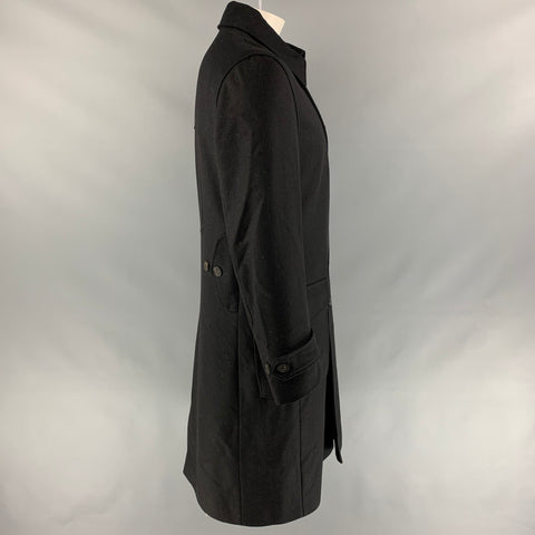 OLIVER SPENCER Taille 44 Manteau double boutonnage en laine à chevrons noir