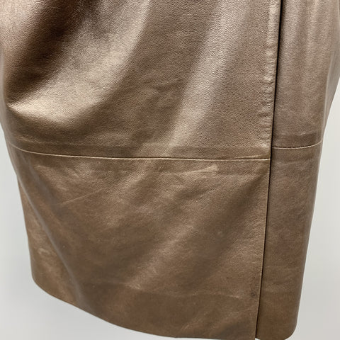 OSCAR DE LA RENTA Size 4 Brown Leather Draped Sleeveless Wrap Dress