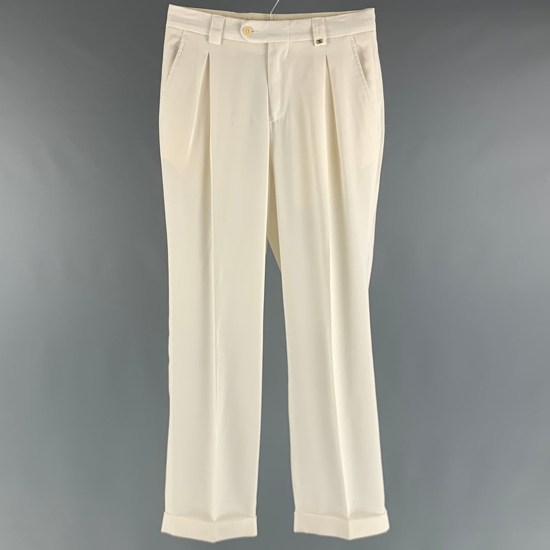 VERSACE CLASSIC Size 30 Beige Solid Polyester Elastane Pleated Dress Pants