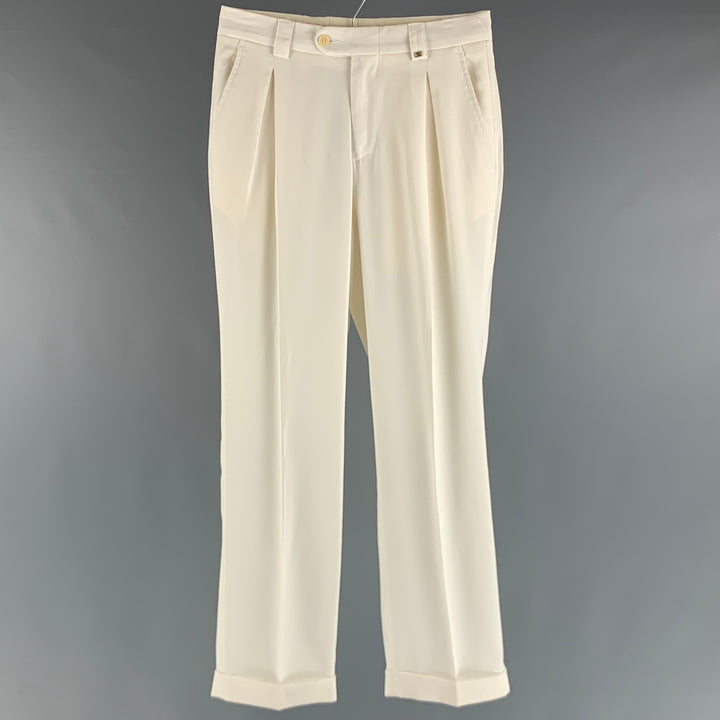 VERSACE CLASSIC Size 30 Beige Solid Polyester Elastane Pleated Dress Pants