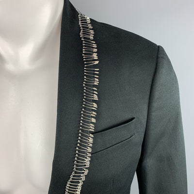 DSQUARED2 Size 38 Black Cotton / Elastane Shawl Collar Safety Pin Sport Coat