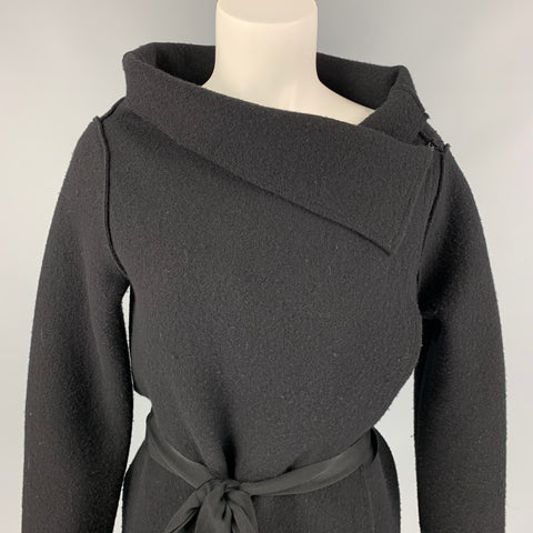 LANVIN 2009 Size S Black Wool Wrap Jacket