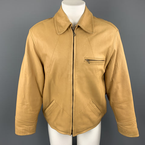 I.MAGNIN Chaqueta con cuello y cremallera de cuero texturizado caqui talla S