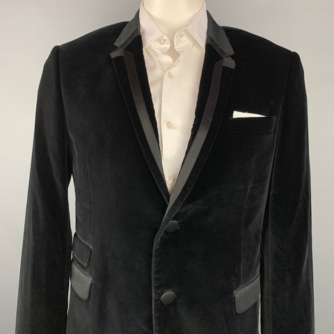 NEIL BARRETT Fitted Slim Size 42 Black Velvet Cotton Blend Notch Lapel Sport Coat