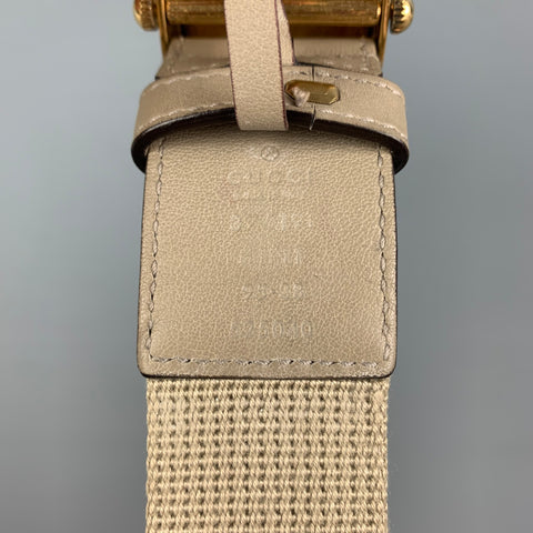 GUCCI Size 36 Beige Gold Anchors Fabric Leather Belt