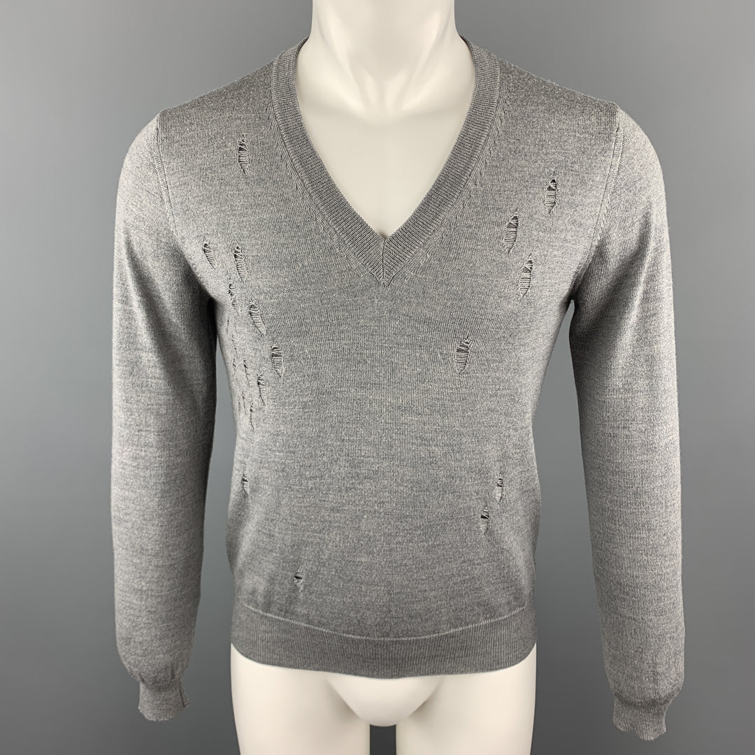 SPURR Size S Gray Distressed Wool V-neck Sweater