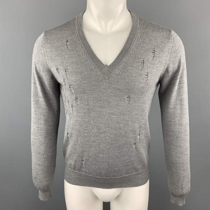 SPURR Taille S Pull col V en laine vieilli gris