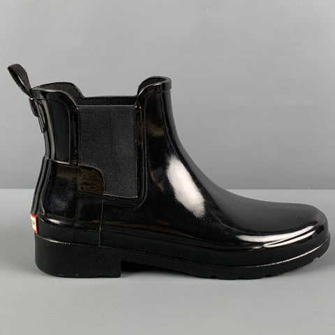HUNTER Botines de goma negros brillantes talla 7
