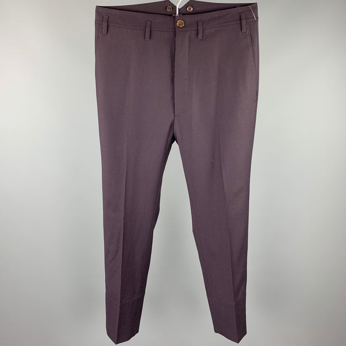 VIVIENNE WESTWOOD MAN Size 34 Eggplant Wool Drop-Crotch Dress Pants