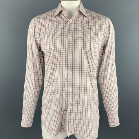 ERMENEGILDO ZEGNA Size M Orange Plaid Cotton Button Up Long Sleeve Shirt