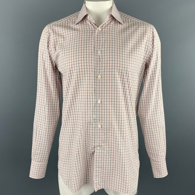 ERMENEGILDO ZEGNA Size M Orange Plaid Cotton Button Up Long Sleeve Shirt