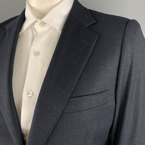 BELVEST Size 44 Navy Plaid Wool Notch Lape Suit