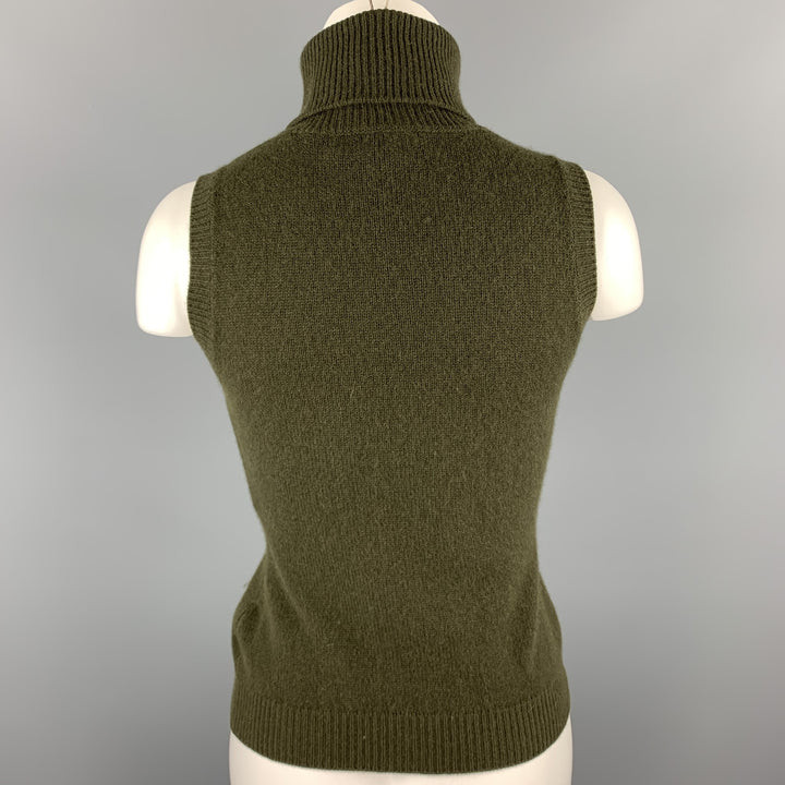 RALPH LAUREN COLLECTION Size S Olive Knitted Cashmere Sleeveless Turtleneck Pullover