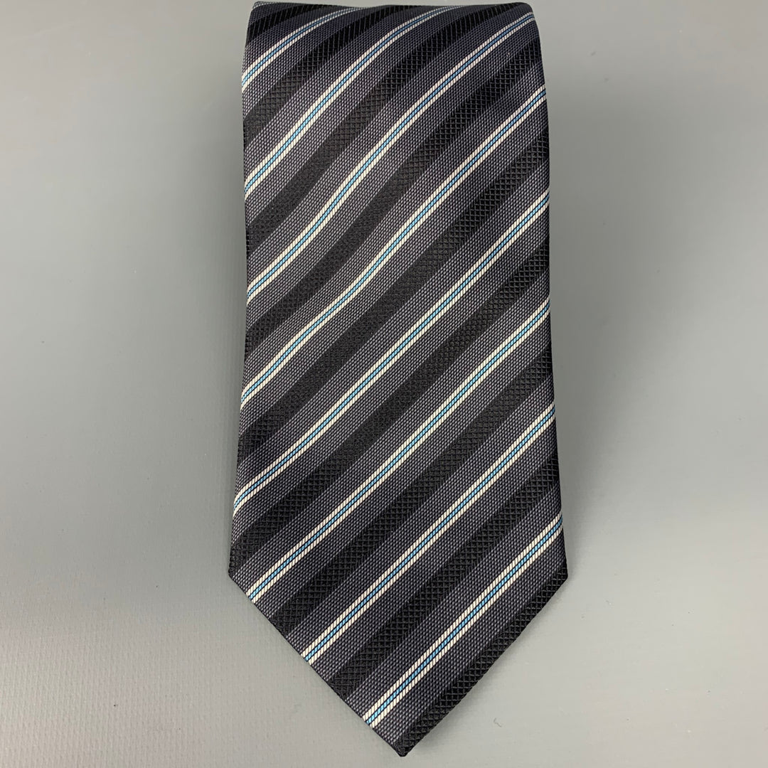 BRIONI Slate & Stripe Silk Tie
