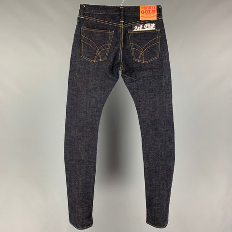 THE STRIKE GOLD Size 29 Indigo Contrast Stitch Cotton Button Fly Jeans