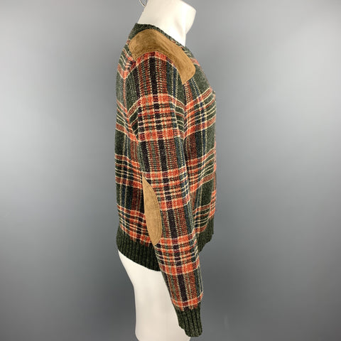 RALPH LAUREN Purple Label Size S Olive Plaid Wool Sweater