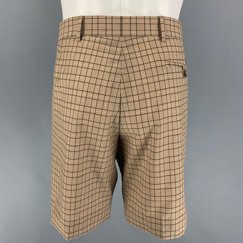 PRADA Size 38 Beige Brown Plaid Lana Wool Mohair Shorts