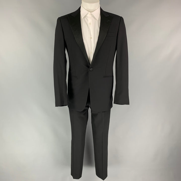 RALPH LAUREN Black Label Size 38 Regular Black Wool Peak Lapel Tuxedo Suit