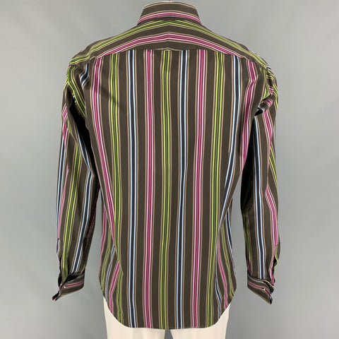 TED BAKER Size L Brown Multi-Color Stripe Cotton French Cuff Long Sleeve Shirt