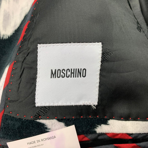MOSCHINO F/W 14 Size 38 Black & White Print Cotton Velvet Sport Coat